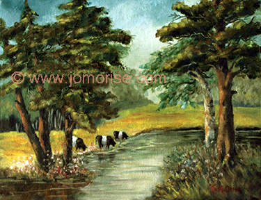 belties at stream - oil