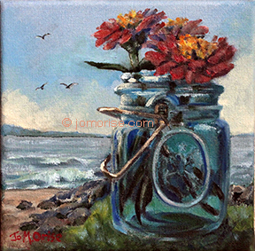 masonjar on shore - oil